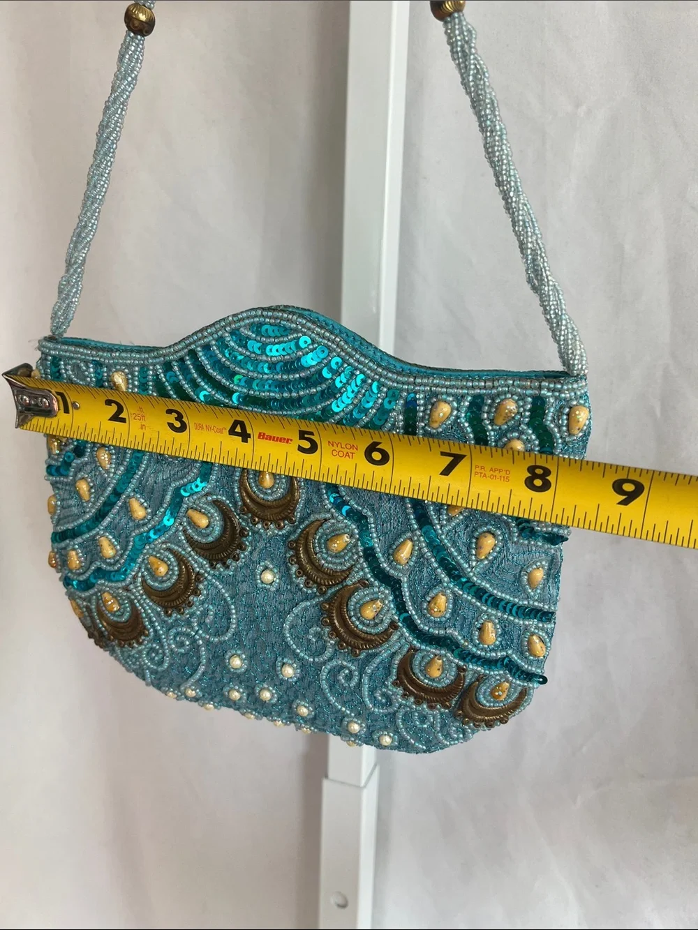 Embellished Vintage Turquoise Sequin Shoulder Bag Peacock Design Beaded Strap